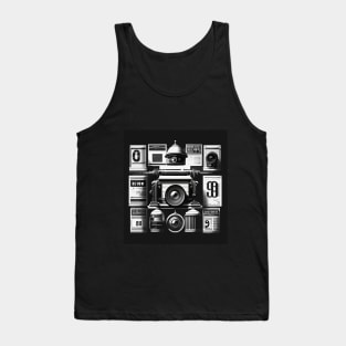 Vintage Camera Collection: Retro Delights in Monochrome Tank Top